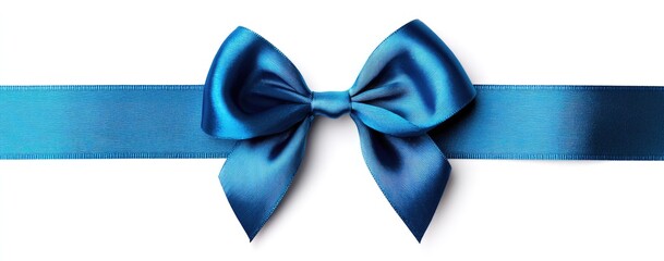 A vibrant blue satin ribbon bow, centered on a white background