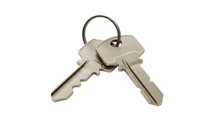 Metal house door keys with keyring for lock security isolated on a transparent background