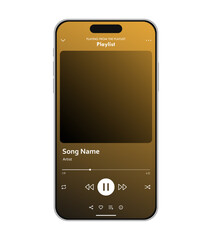Music player app blank ui mockup template on a mobile phone user interface layout. Vector illustration