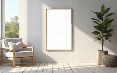 Frame mockup, ISO A paper size. Living room wall poster mockup. Interior mockup with house background. Modern interior design. 3D render. High quality