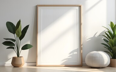 Frame mockup, ISO A paper size. Living room wall poster mockup. Interior mockup with house background. Modern interior design. 3D render. High quality
