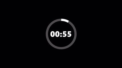 Countdown circular animation from 60 to 0 seconds, sixty seconds countdown animation on transparent background, One minute countdown circular animation with alpha channel - Powered by Adobe