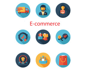 Fototapeta premium Flat E-commerce Icon Set – Online Shopping, Payment, Delivery & Support Icons