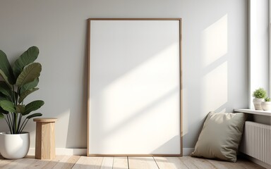 Frame mockup, ISO A paper size. Living room wall poster mockup. Interior mockup with house background. Modern interior design. 3D render. High quality