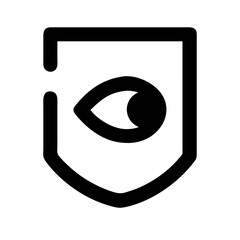 Black and white icon of an eye inside a shield, symbolizing personal data privacy, surveillance awareness, and cybersecurity protection.
