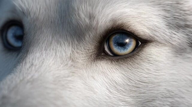 Arctic Husky Eyes: Close-up of a husky's mesmerizing eyes, showcasing their piercing blue gaze and unique heterochromia.