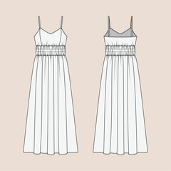 Women's Dress, Front and Back View Vector Fashion Illustration , CAD, Technical Drawing, Flat Drawing.
