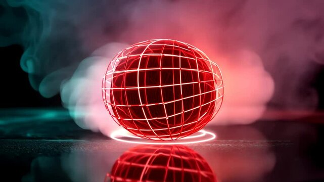 Glowing Red Tech Globe with Neon Smoke Background
