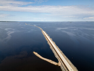 road construction over sea from Oulunsalo to Hailuoto, Oulu Finland
