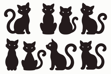 Halloween Black Cat Silhouette Icons Set , Stylish Black Cat Silhouette Graphics for Creative Use