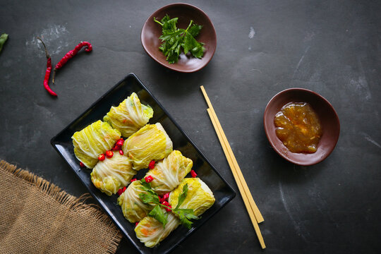 "cabbage rolls stuffed meat or kol gulung, kelem dolmasi, sarma Cabbage wraps, Chou farci, golubtsy, golabki. cooked cabbage leaves wrapped with meat, or beef. """