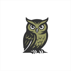 Stylized Olive Green and Black Owl Logo Illustration