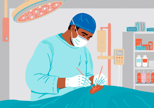 Illustration of a surgeon performing surgery in an operating room