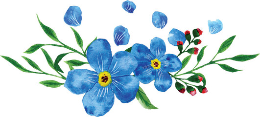 floral blue arrangement watercolor illustration