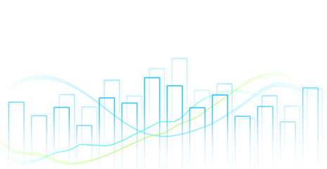 PNG Stock Market Trend Bars with Flowing Line Chart on Transparent Background. Financial Growth Graph for Business Investment Analytics