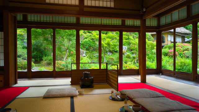 raditional Japanese Tea Room with Garden View in Kyoto