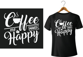 Creative coffee themed typography illustration presented on black t-shirt on white background