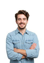 Photo of smiling man with arms crossed isolated on white transparent background
