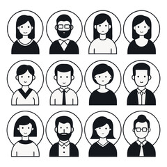 Minimalist Black and White Avatar Icons Set for User Profiles

