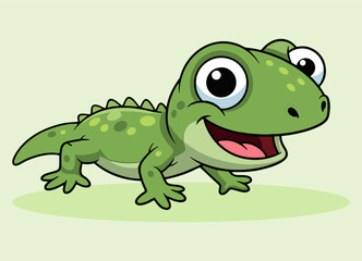cute little lizard with big eyes  running and and smiling happy