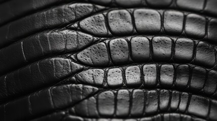 This close-up image showcases the intricate texture of black leather, highlighting its luxury and sophistication while enticing viewers with its tactile quality.