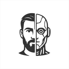 Human vs. Machine: A Half-Face Portrait of Man and Robot in Stark Contrast