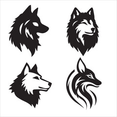 Wolf Silhouettes Collection – Howling, Prowling, and Stalking Wolves in Black Vector Style
