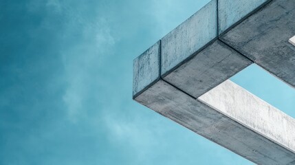 An abstract close-up view of a concrete structure against a clear blue sky, capturing modern architectural elements with clean lines and a minimalistic aesthetic that evokes creativity.