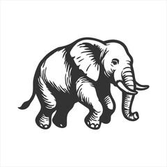 Majestic Elephant Illustration: Detailed Black and White Vector Graphic