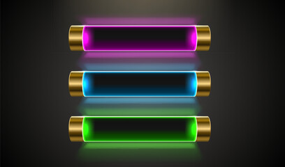 Light button, frame label, event bar casino, gold buttons with color. Vector illustration