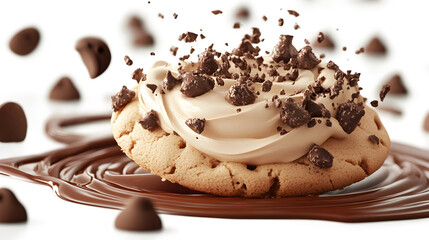Fototapeta premium A chocolate chip cookie with a chocolate sauce drizzled on top