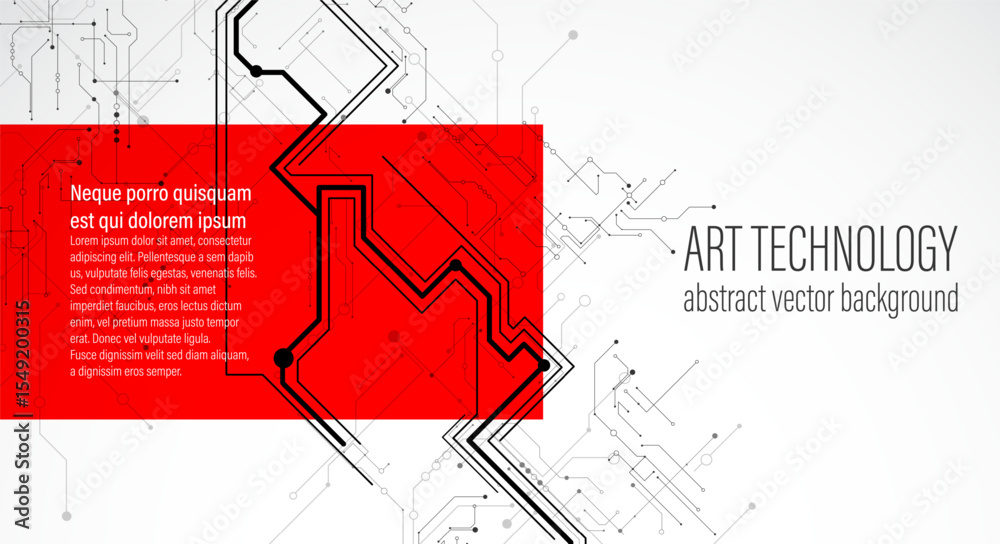Poster Digital circuit visualization vector background. Pattern with interconnected lines, nodes.