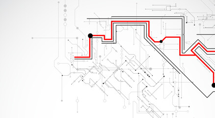 Digital circuit visualization vector background. Pattern with interconnected lines, nodes.