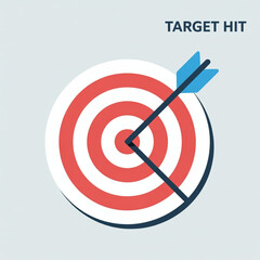 Blue arrow perfectly hitting the bullseye on a red and white target