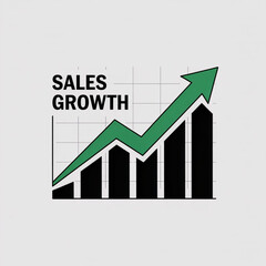 Positive sales growth represented by an upward trending green arrow and bar chart