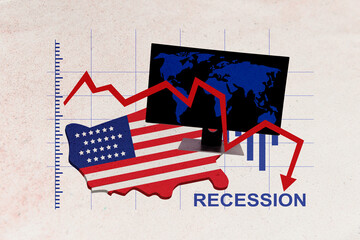 Poster sketch image 3D photo collage of finance trade inflation sanctions american country map flag...