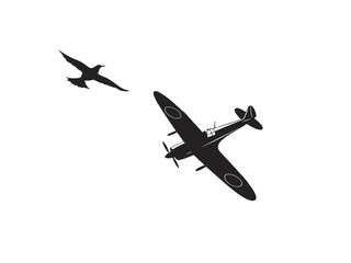 Creative Silhouette Of A Vintage Propeller Airplane Flying Vector Illustration