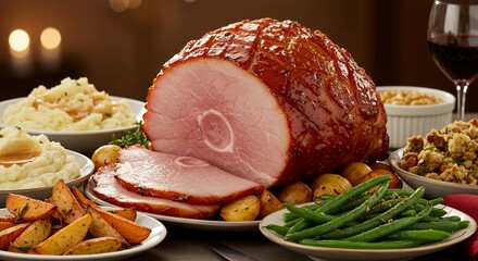 Glazed Ham Centerpiece: A Festive Holiday Feast of Delicious Traditional Dishes