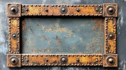 Old metal frame with rust and rivets, suitable for vintage and industrial styles in interior design.