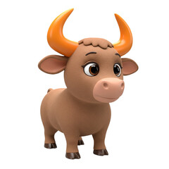 Obraz premium Cartoon Bull Illustration Cute Brown Cow with Orange Horns