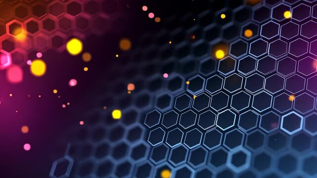 Tech Hex Grid with Glowing Dots Background Loop