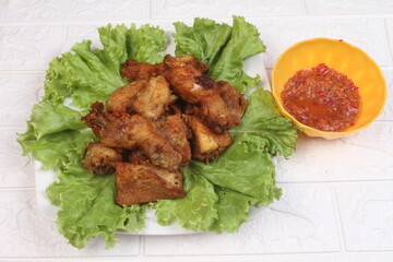fried chicken  with salad