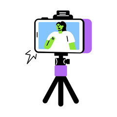 A flat style illustration showing person doing vlogging 