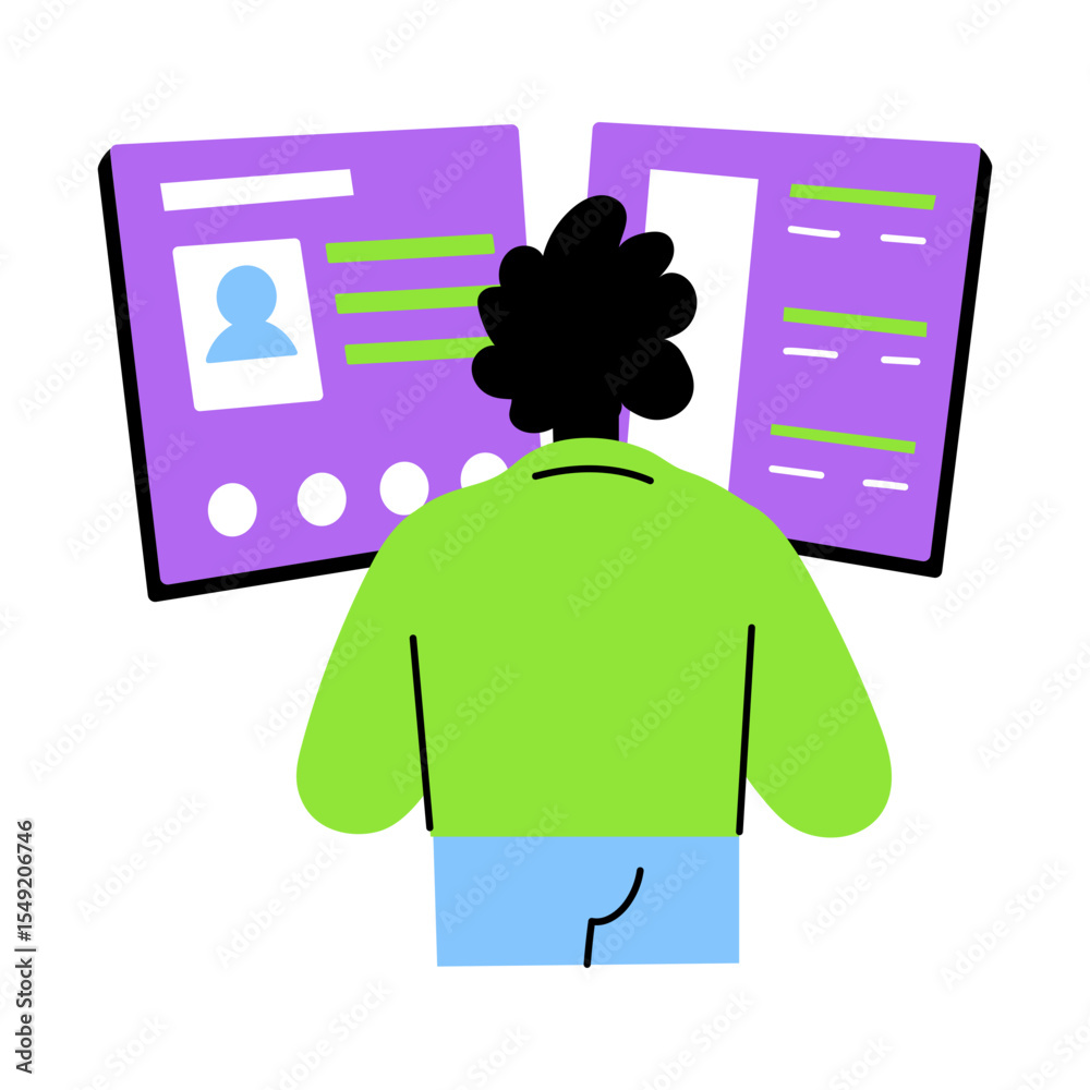 Canvas Prints flat illustration showing a character checking a user profile