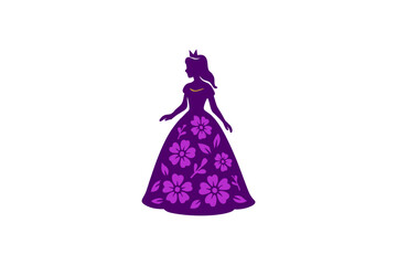 Floral Princess Silhouette Illustration in Purple  Dark Purple