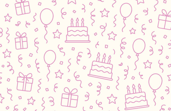 Happy Birthday pattern with colorful elements, cheerful concept for wrapping paper, invites, and decor