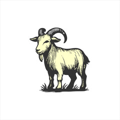 Majestic Goat Illustration: Detailed Vintage Style Design