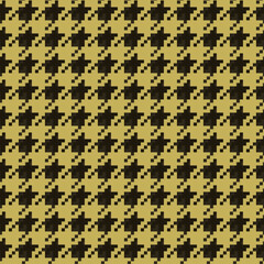 Geometric houndstooth black and yellow seamless pattern with pied-de-poule ornament. Monochrome graphic design. Modern minimalist squared background. Vector chequered motif for fabric, textile.