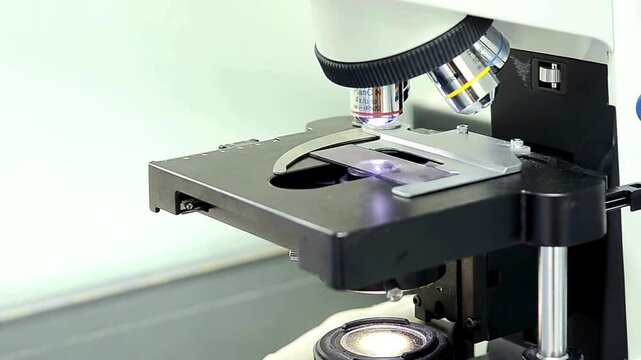 In the laboratory, a scientist uses an electron microscope to examine the details of viruses, which contributes to research in the field of virology.