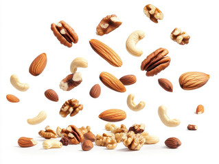 Assorted Nuts Falling Brown Almonds Cashews Walnuts Pecans